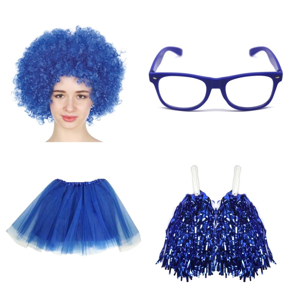 School house carnival colour celebrates kit Wig Glasses Tutus and Pom Poms - Blue - Image 7