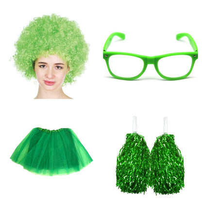 School house carnival colour celebrates kit Wig Glasses Tutus and Pom Poms - Green - Image 2