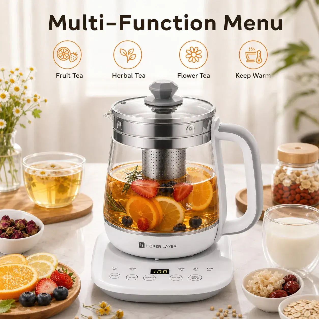 HOPER LAYER FA-K1501 Electric Glass Tea Kettle 1.5L Tea Maker SAA Certified - Image 4