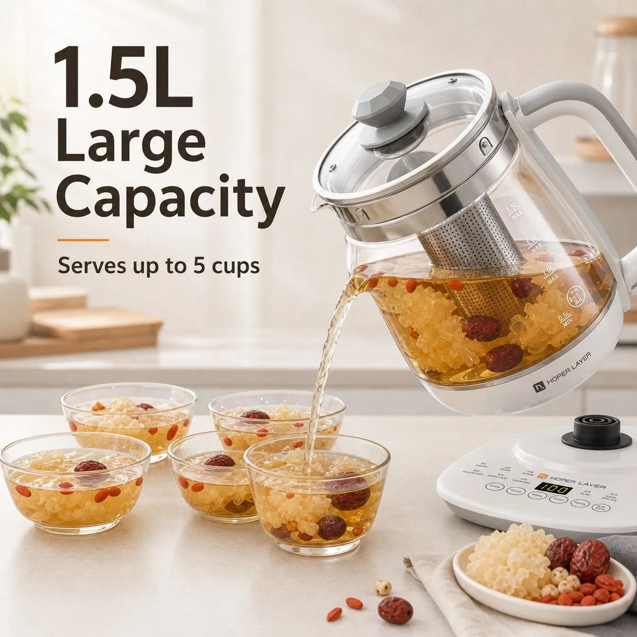 HOPER LAYER FA-K1501 Electric Glass Tea Kettle 1.5L Tea Maker SAA Certified - Image 7