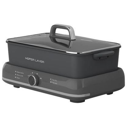 HOPER LAYER Electric Hot Pot 6L – Multifunctional Nonstick Cooker with Grill, Boil, Simmer & Fry Modes 2000W Power, Square Removable Pot