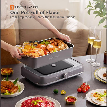 HOPER LAYER Electric Hot Pot 6L – Multifunctional Nonstick Cooker with Grill, Boil, Simmer & Fry Modes 2000W Power, Square Removable Pot - Image 3