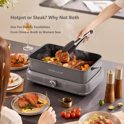 HOPER LAYER Electric Hot Pot 6L – Multifunctional Nonstick Cooker with Grill, Boil, Simmer & Fry Modes 2000W Power, Square Removable Pot - Image 4