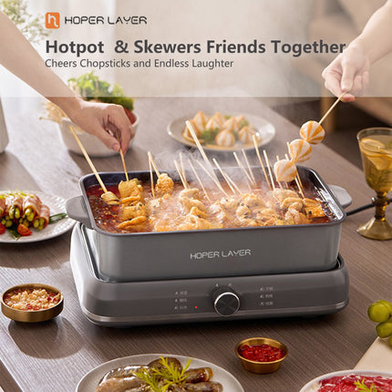HOPER LAYER Electric Hot Pot 6L – Multifunctional Nonstick Cooker with Grill, Boil, Simmer & Fry Modes 2000W Power, Square Removable Pot - Image 5