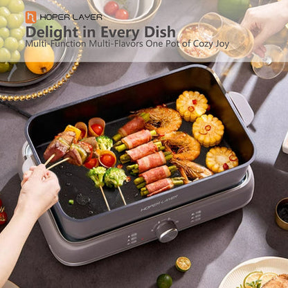 HOPER LAYER Electric Hot Pot 6L – Multifunctional Nonstick Cooker with Grill, Boil, Simmer & Fry Modes 2000W Power, Square Removable Pot - Image 7