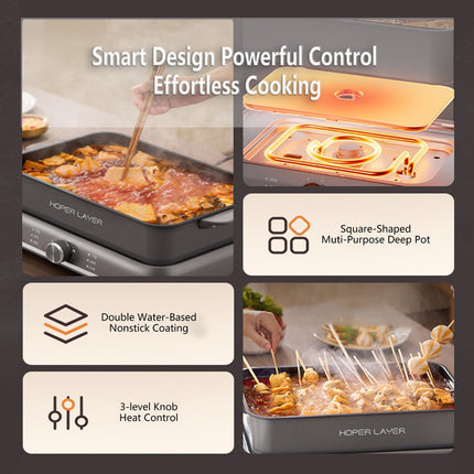 HOPER LAYER Electric Hot Pot 6L – Multifunctional Nonstick Cooker with Grill, Boil, Simmer & Fry Modes 2000W Power, Square Removable Pot - Image 9