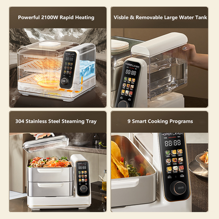 Hoper Layer Electric Food Steamer 16L Large Capacity 10 Second Start 24H Timer Independent Water Tank - Image 3