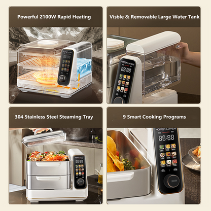 Hoper Layer Electric Food Steamer 16L Large Capacity 10 Second Start 24H Timer Independent Water Tank - Image 3