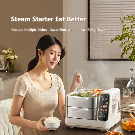 Hoper Layer Electric Food Steamer 16L Large Capacity 10 Second Start 24H Timer Independent Water Tank - Image 6