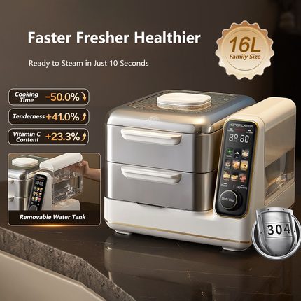 Hoper Layer Electric Food Steamer 16L Large Capacity 10 Second Start 24H Timer Independent Water Tank - Image 7