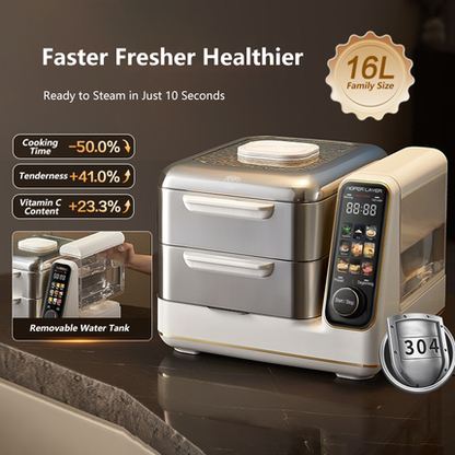 Hoper Layer Electric Food Steamer 16L Large Capacity 10 Second Start 24H Timer Independent Water Tank - Image 7