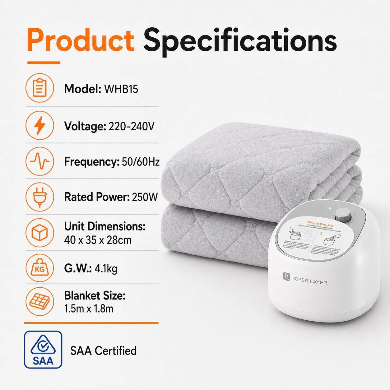 HOPER LAYER WHB15 Water Heated Blanket Water Heating Mattress Pad - Image 8