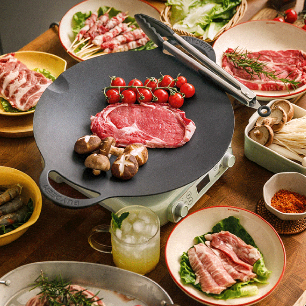 BUYDEEM Grill Pan Nonstick 36cm Round BBQ Griddle Indoor or Outdoor Cooking - Image 2