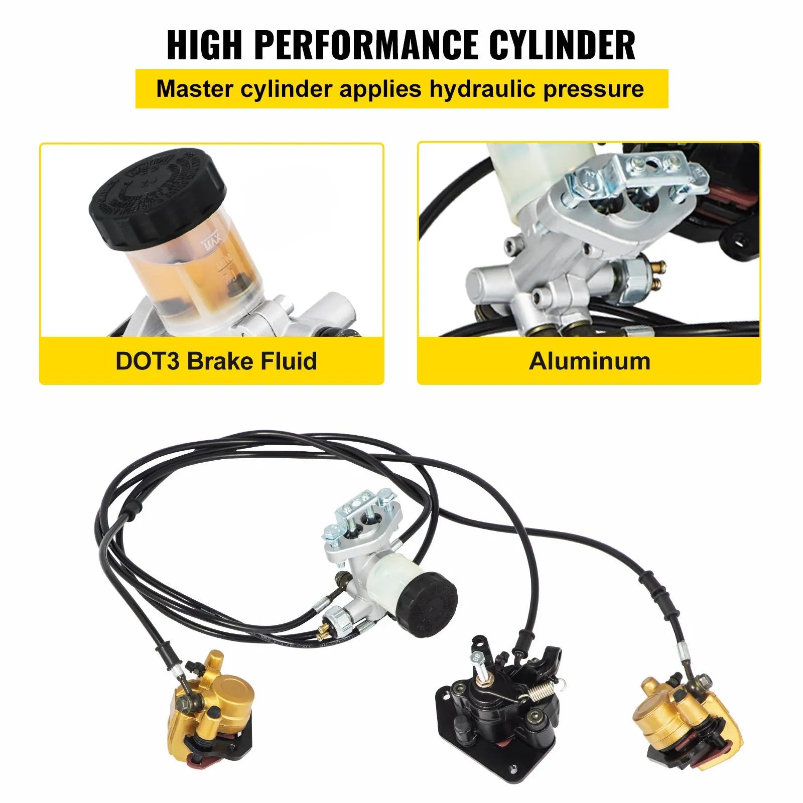 Go Kart Brake Master Cylinder Kit Go Kart Hydraulic Brake Kit Universal Go Karts Brake Kit Complete Including Master Cylinder, Hose, Caliper, Pad for 150cc Automotive - Image 3