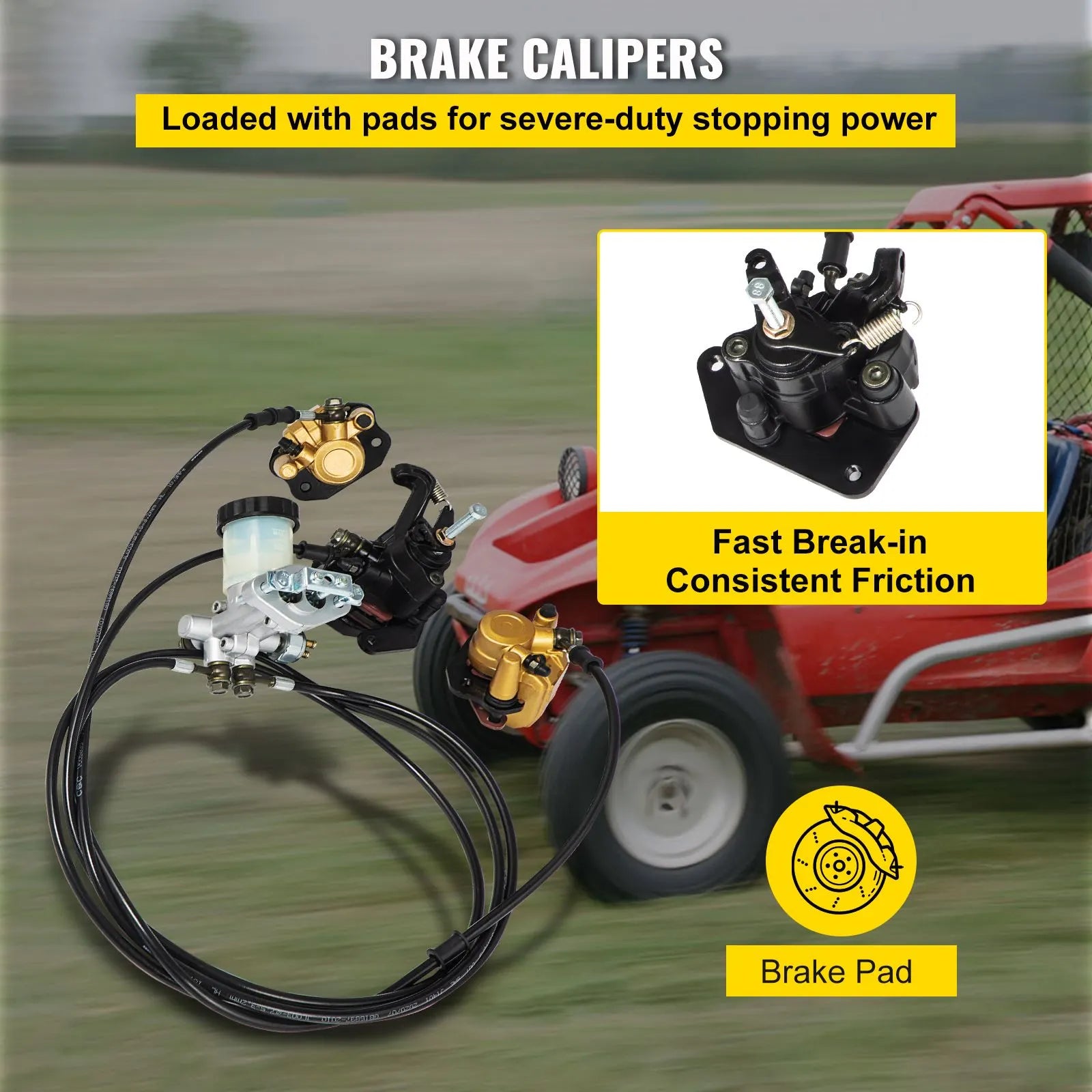 Go Kart Brake Master Cylinder Kit Go Kart Hydraulic Brake Kit Universal Go Karts Brake Kit Complete Including Master Cylinder, Hose, Caliper, Pad for 150cc Automotive - Image 4