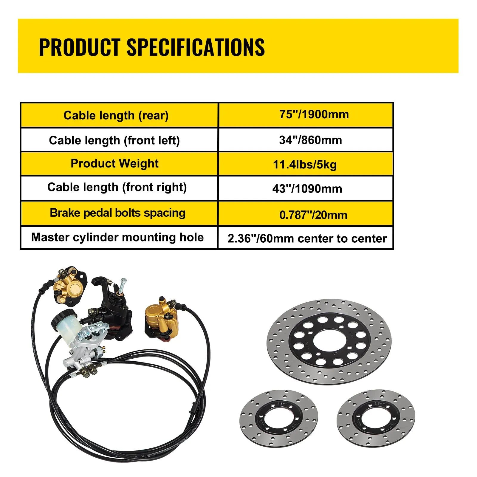Go Kart Brake Master Cylinder Kit Go Kart Hydraulic Brake Kit Universal Go Karts Brake Kit Complete Including Master Cylinder, Hose, Caliper, Pad for 150cc Automotive - Image 7