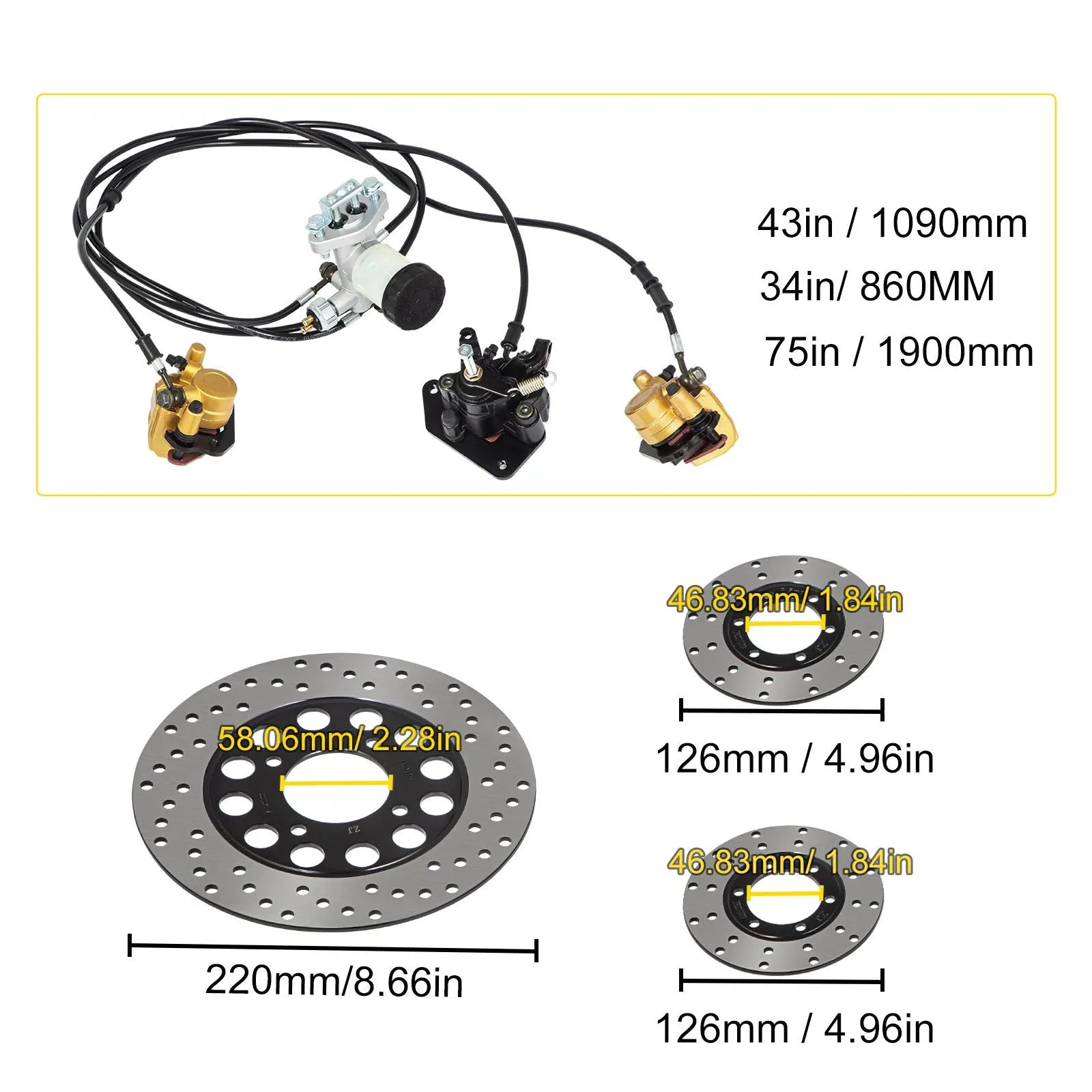 Go Kart Brake Master Cylinder Kit Go Kart Hydraulic Brake Kit Universal Go Karts Brake Kit Complete Including Master Cylinder, Hose, Caliper, Pad for 150cc Automotive - Image 8