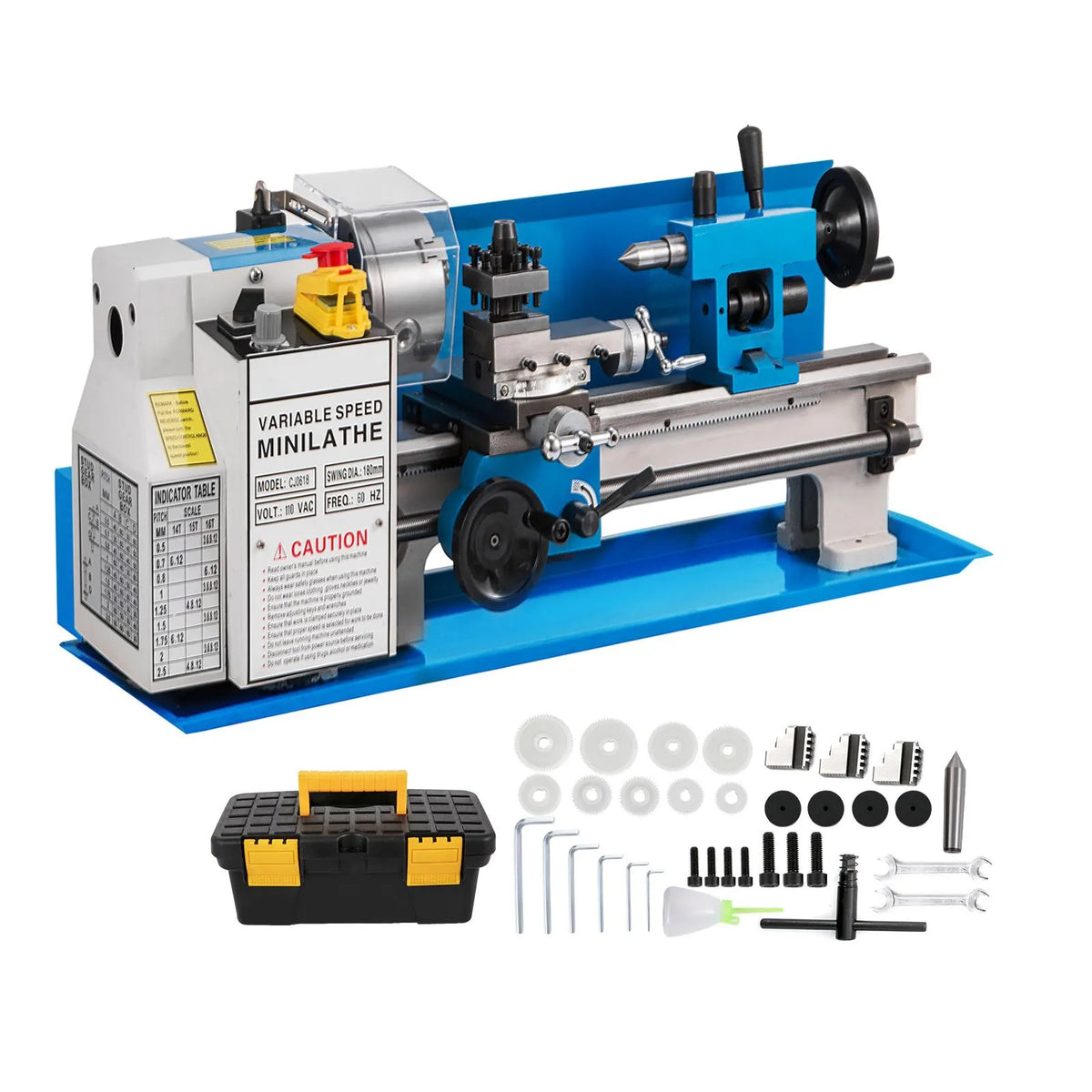 Metal Lathe 7'' x 14'', Mini Metal Lathe 0-2500 RPM Variable Speed,Mini Lathe with 4\" 3-jaw Chuck,Bench Top Metal Lathe, Benchtop Lathe, for Various Types of Metal Turning