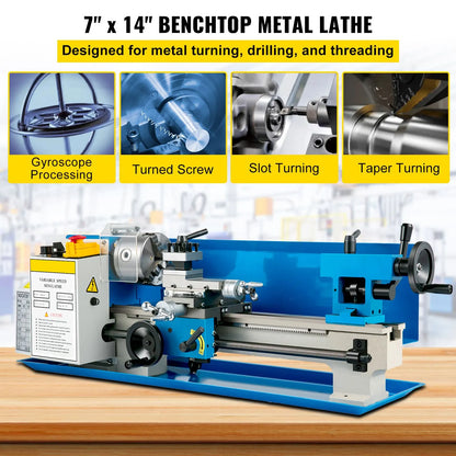 Metal Lathe 7'' x 14'', Mini Metal Lathe 0-2500 RPM Variable Speed,Mini Lathe with 4\" 3-jaw Chuck,Bench Top Metal Lathe, Benchtop Lathe, for Various Types of Metal Turning - Image 2