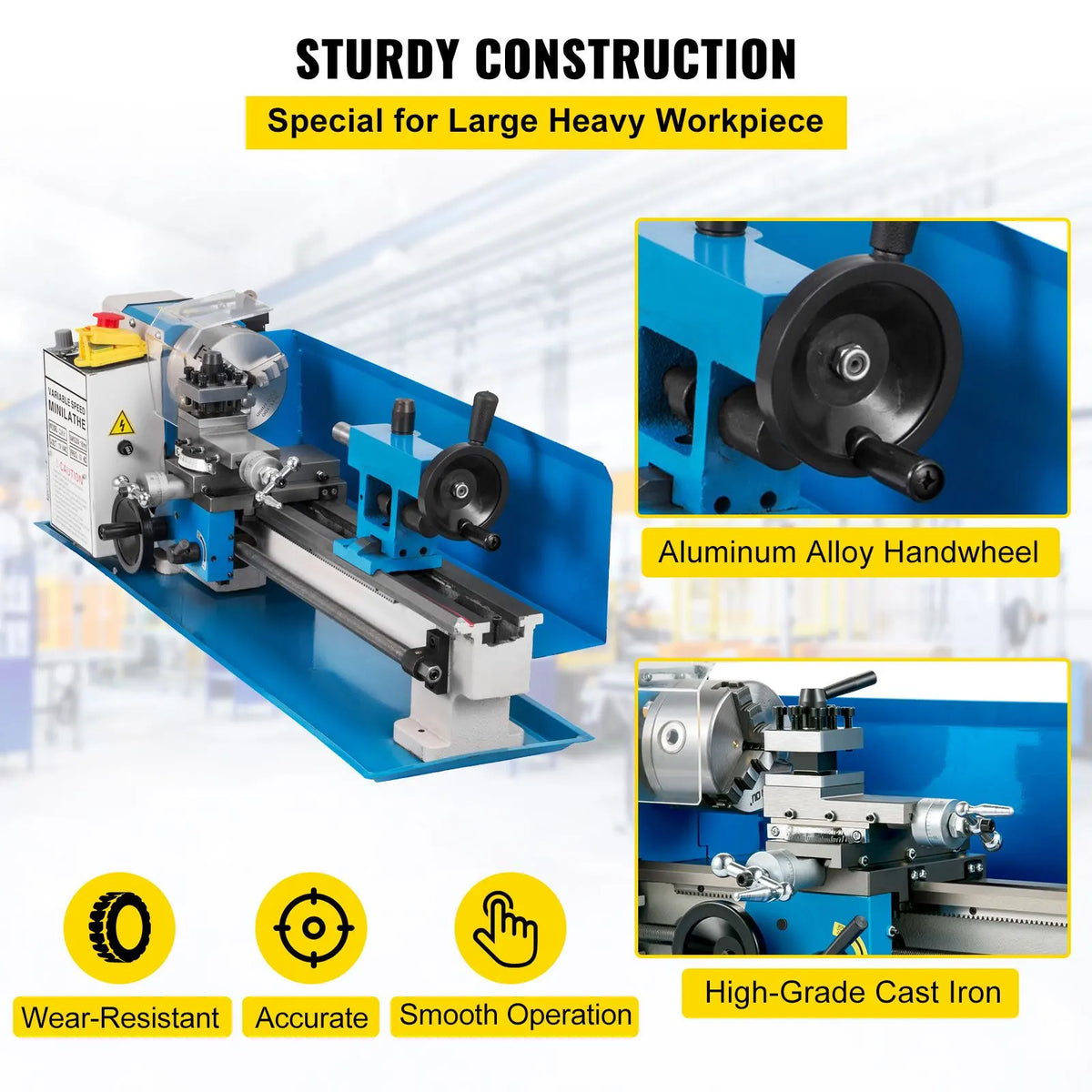 Metal Lathe 7'' x 14'', Mini Metal Lathe 0-2500 RPM Variable Speed,Mini Lathe with 4\" 3-jaw Chuck,Bench Top Metal Lathe, Benchtop Lathe, for Various Types of Metal Turning - Image 3
