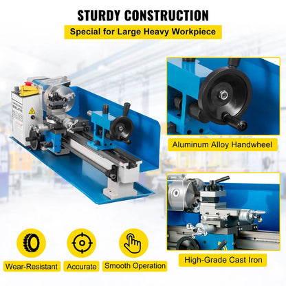 Metal Lathe 7'' x 14'', Mini Metal Lathe 0-2500 RPM Variable Speed,Mini Lathe with 4\" 3-jaw Chuck,Bench Top Metal Lathe, Benchtop Lathe, for Various Types of Metal Turning - Image 3