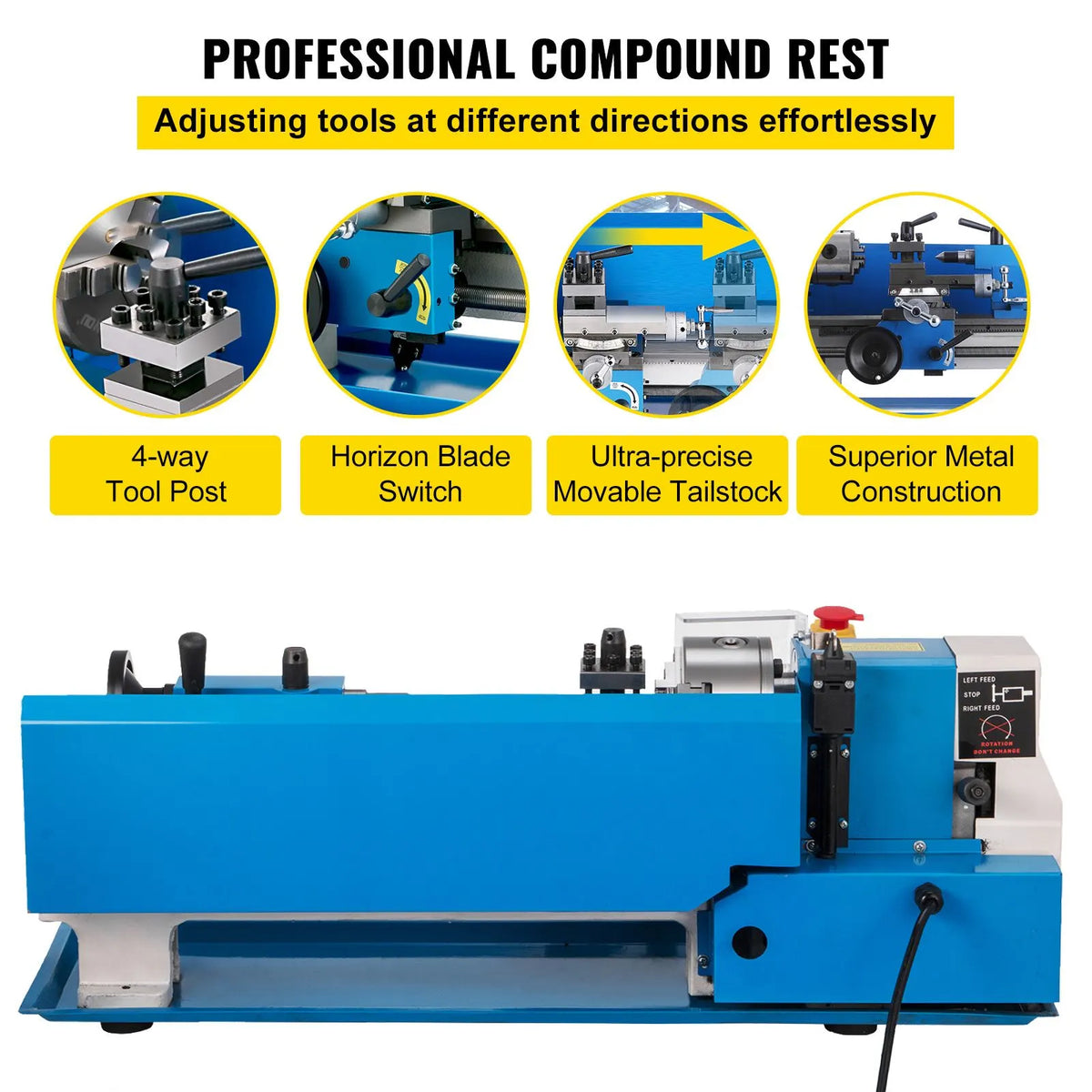 Metal Lathe 7'' x 14'', Mini Metal Lathe 0-2500 RPM Variable Speed,Mini Lathe with 4\" 3-jaw Chuck,Bench Top Metal Lathe, Benchtop Lathe, for Various Types of Metal Turning - Image 6