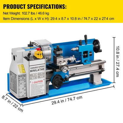 Metal Lathe 7'' x 14'', Mini Metal Lathe 0-2500 RPM Variable Speed,Mini Lathe with 4\" 3-jaw Chuck,Bench Top Metal Lathe, Benchtop Lathe, for Various Types of Metal Turning - Image 7