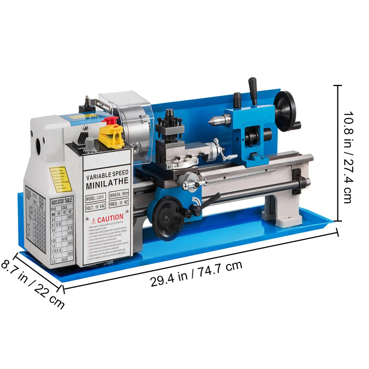Metal Lathe 7'' x 14'', Mini Metal Lathe 0-2500 RPM Variable Speed,Mini Lathe with 4\" 3-jaw Chuck,Bench Top Metal Lathe, Benchtop Lathe, for Various Types of Metal Turning - Image 8