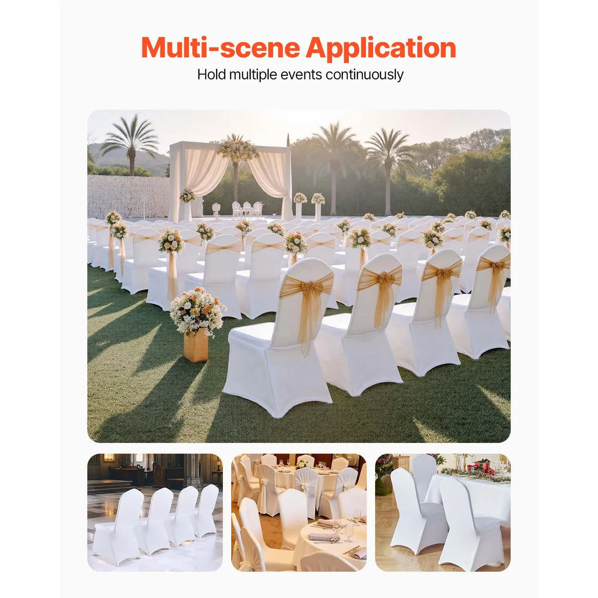 Stretch Spandex Folding Chair Covers, Universal Fitted Chair Cover, Removable Washable Protective Slipcovers, for Wedding, Holiday, Banquet, Party, Celebration, Dining (100PCS White) - Image 2