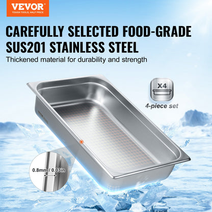 4 Pack Hotel Pans, Full Size Anti-Jam Steam Pan with Lid, 0.8mm Thick Stainless Steel Steam Table Pan, 4-Inch Deep Commercial Table Pan, Catering Storage Food Pan, for Industrial & Scientific - Image 2
