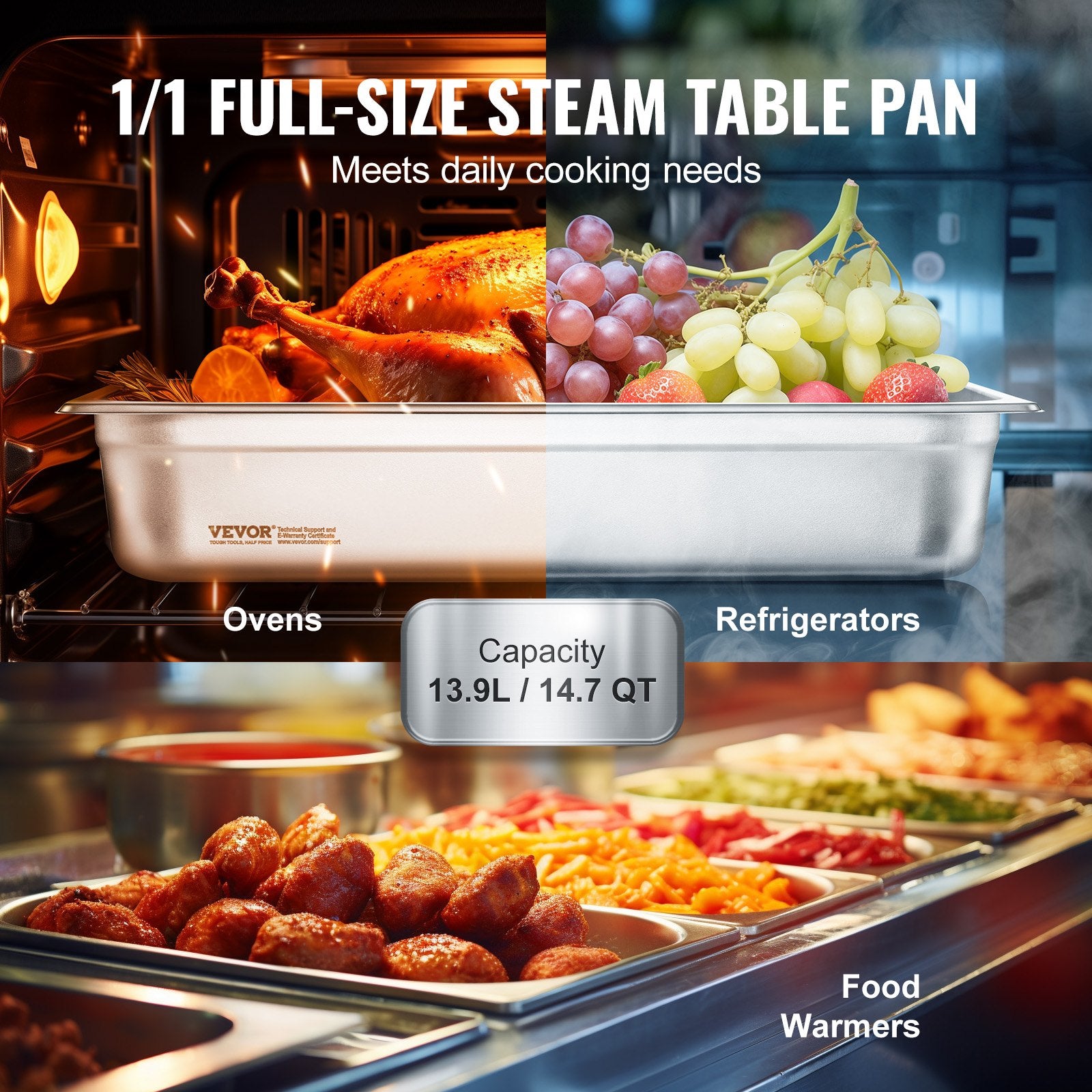 4 Pack Hotel Pans, Full Size Anti-Jam Steam Pan with Lid, 0.8mm Thick Stainless Steel Steam Table Pan, 4-Inch Deep Commercial Table Pan, Catering Storage Food Pan, for Industrial & Scientific - Image 3
