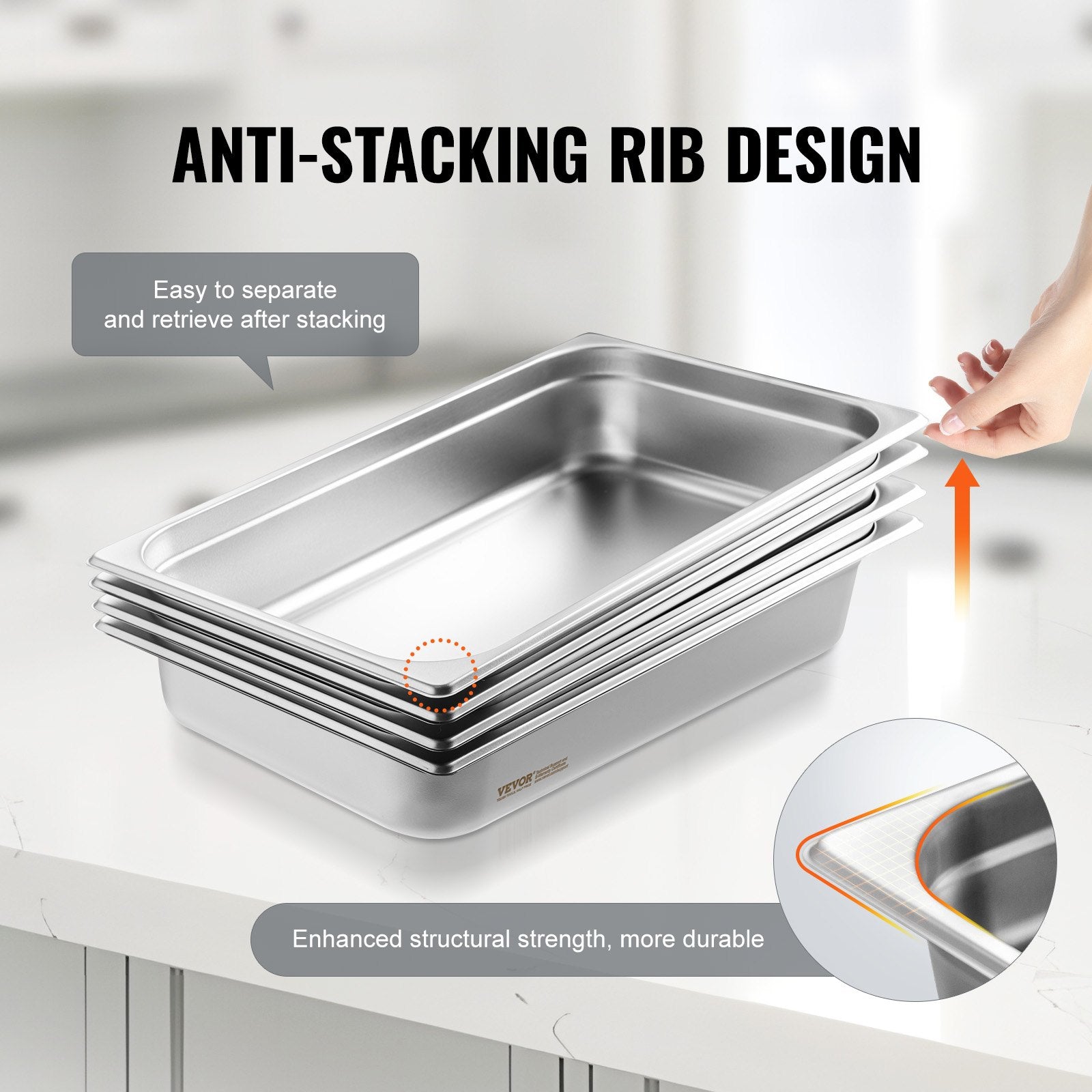 4 Pack Hotel Pans, Full Size Anti-Jam Steam Pan with Lid, 0.8mm Thick Stainless Steel Steam Table Pan, 4-Inch Deep Commercial Table Pan, Catering Storage Food Pan, for Industrial & Scientific - Image 4