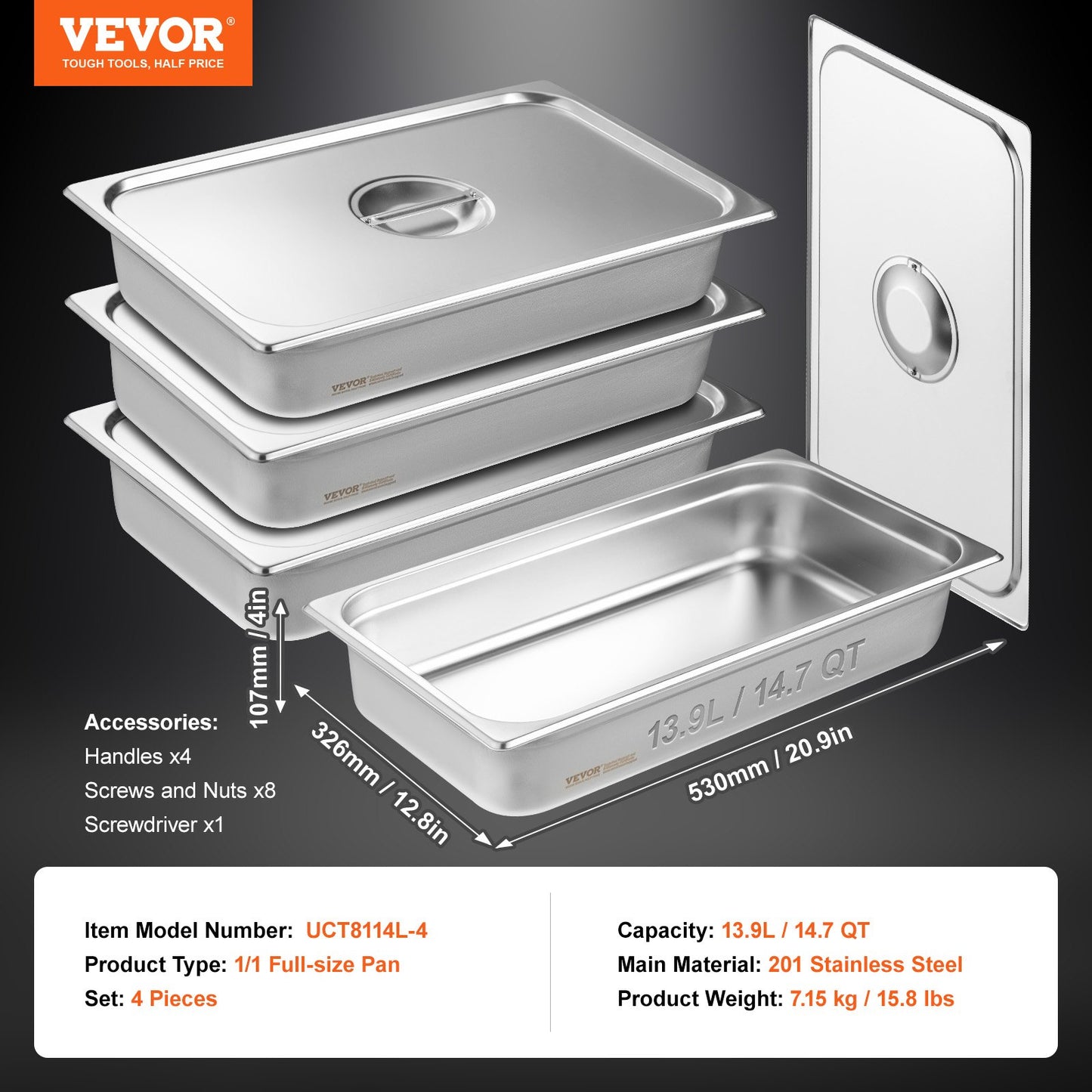 4 Pack Hotel Pans, Full Size Anti-Jam Steam Pan with Lid, 0.8mm Thick Stainless Steel Steam Table Pan, 4-Inch Deep Commercial Table Pan, Catering Storage Food Pan, for Industrial & Scientific - Image 7