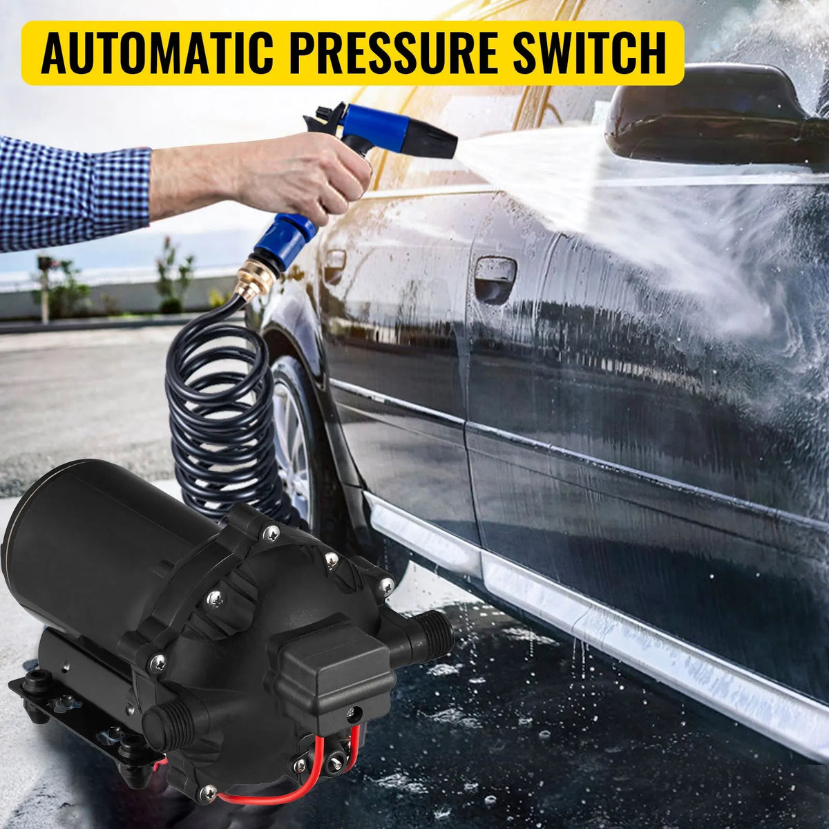 RV Water Pump 5.3 GPM 5.5 Gallons Per Minute 12V Water Pump Automatic 70 PSI Diaphragm Pump with 25 Foot Coiled Hose Washdown Pumps for Boats Caravan Rv Marine Yacht - Image 4