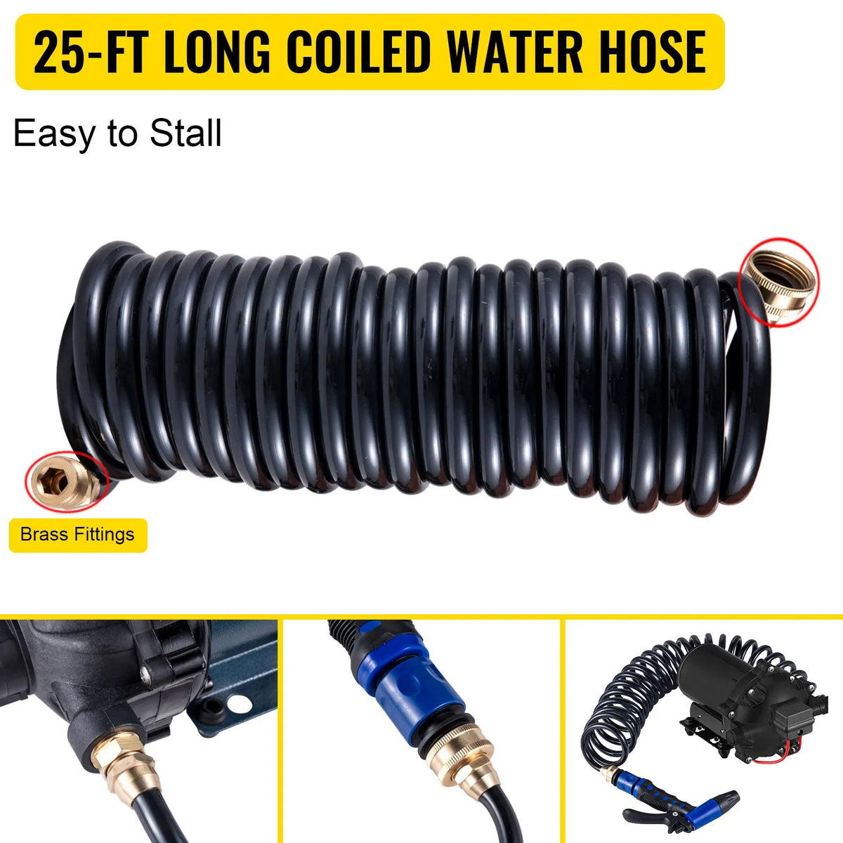 RV Water Pump 5.3 GPM 5.5 Gallons Per Minute 12V Water Pump Automatic 70 PSI Diaphragm Pump with 25 Foot Coiled Hose Washdown Pumps for Boats Caravan Rv Marine Yacht - Image 6