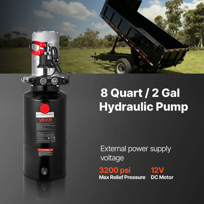 8 L Hydraulic Power Unit, Double Acting Dump Trailer Pump, 22 MPa Max Relief Pressure & 3.4 L/min Flow Rate, DC 12V Hydraulic Pump with Metal Reservoir for Dump Trailer Car Lifting - Image 2