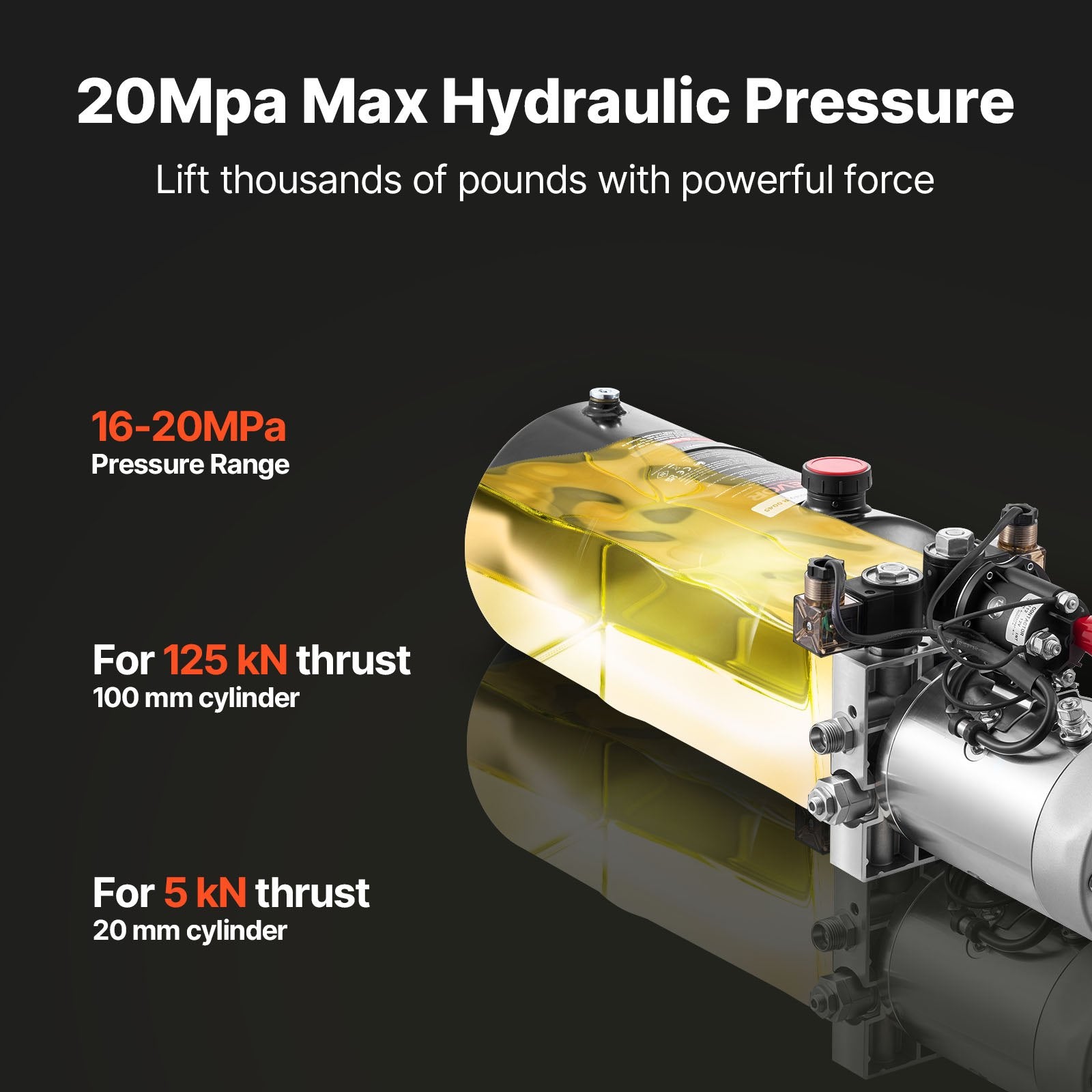 8 L Hydraulic Power Unit, Double Acting Dump Trailer Pump, 22 MPa Max Relief Pressure & 3.4 L/min Flow Rate, DC 12V Hydraulic Pump with Metal Reservoir for Dump Trailer Car Lifting - Image 3