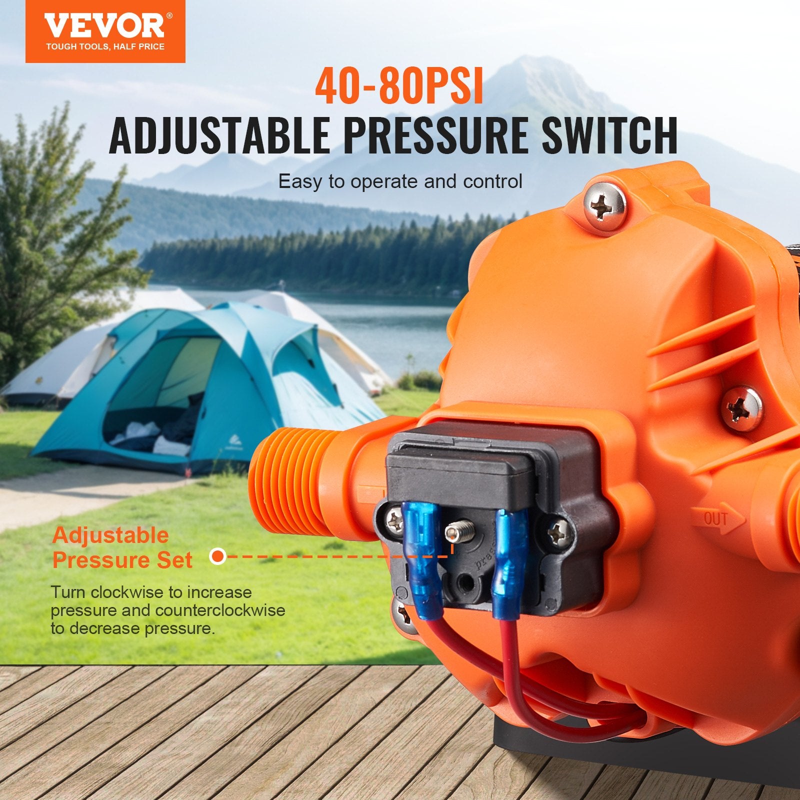 Diaphragm Pump 1.8GPM 6.81 L/min 3-Chamber Water Pump Pressure Switch - Image 3