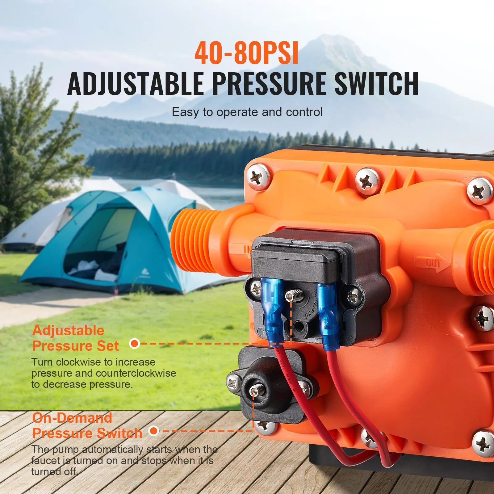 Diaphragm Pump 3GPM 11.36 L/min 4-Chamber Water Pump Pressure Switch - Image 3