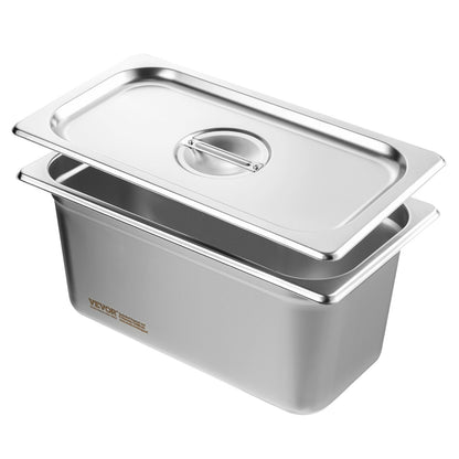 8 Pack Hotel Pans, 1/3 Size Anti-Jam Steam Pan with Lid, 0.8mm Thick Stainless Steel Steam Table Pan, 6-Inch Deep Commercial Table Pan, Catering Storage Food Pan, for Industrial & Scientific