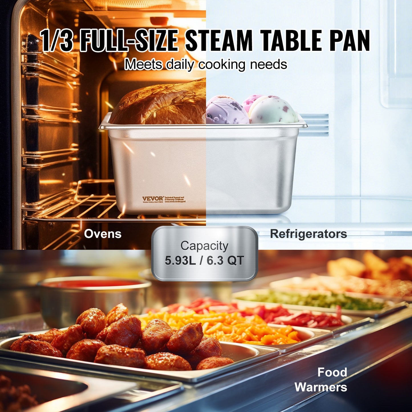 8 Pack Hotel Pans, 1/3 Size Anti-Jam Steam Pan with Lid, 0.8mm Thick Stainless Steel Steam Table Pan, 6-Inch Deep Commercial Table Pan, Catering Storage Food Pan, for Industrial & Scientific - Image 3