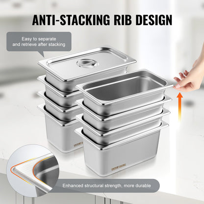 8 Pack Hotel Pans, 1/3 Size Anti-Jam Steam Pan with Lid, 0.8mm Thick Stainless Steel Steam Table Pan, 6-Inch Deep Commercial Table Pan, Catering Storage Food Pan, for Industrial & Scientific - Image 4