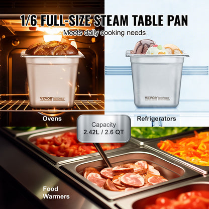 6 Pack Hotel Pans, 1/6 Size Anti-Jam Steam Pan, 0.8mm Thick Stainless Steel Restaurant Steam Table Pan, 6-Inch Deep Commercial Table Pan, Catering Storage Food Pan, for Industrial & Scientific - Image 3