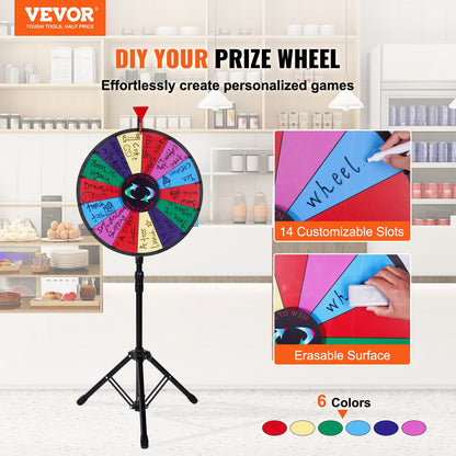 18 Inch Tabletop Color Prize Wheel with Folding Tripod Floor Stand 14 Slots Dry Erase - Image 2