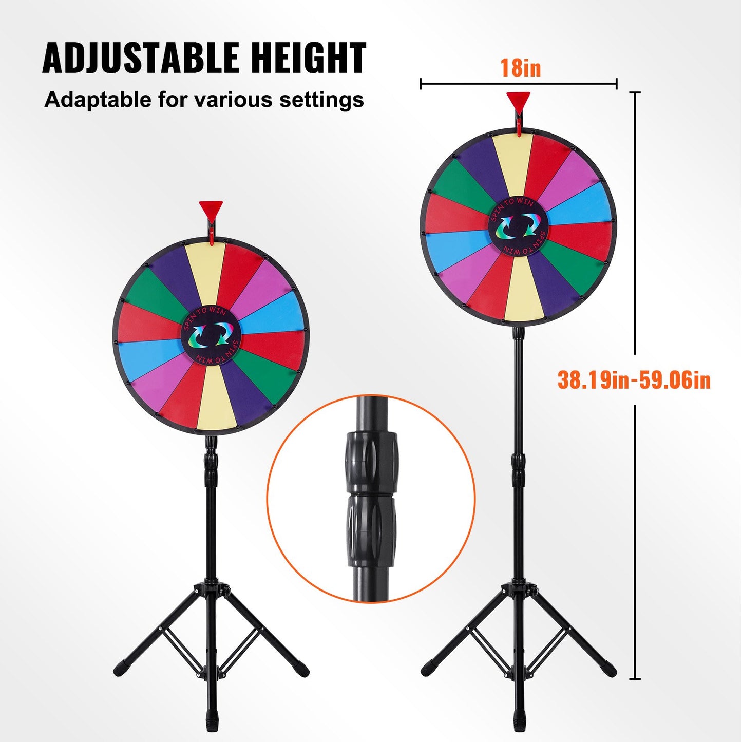 18 Inch Tabletop Color Prize Wheel with Folding Tripod Floor Stand 14 Slots Dry Erase - Image 5