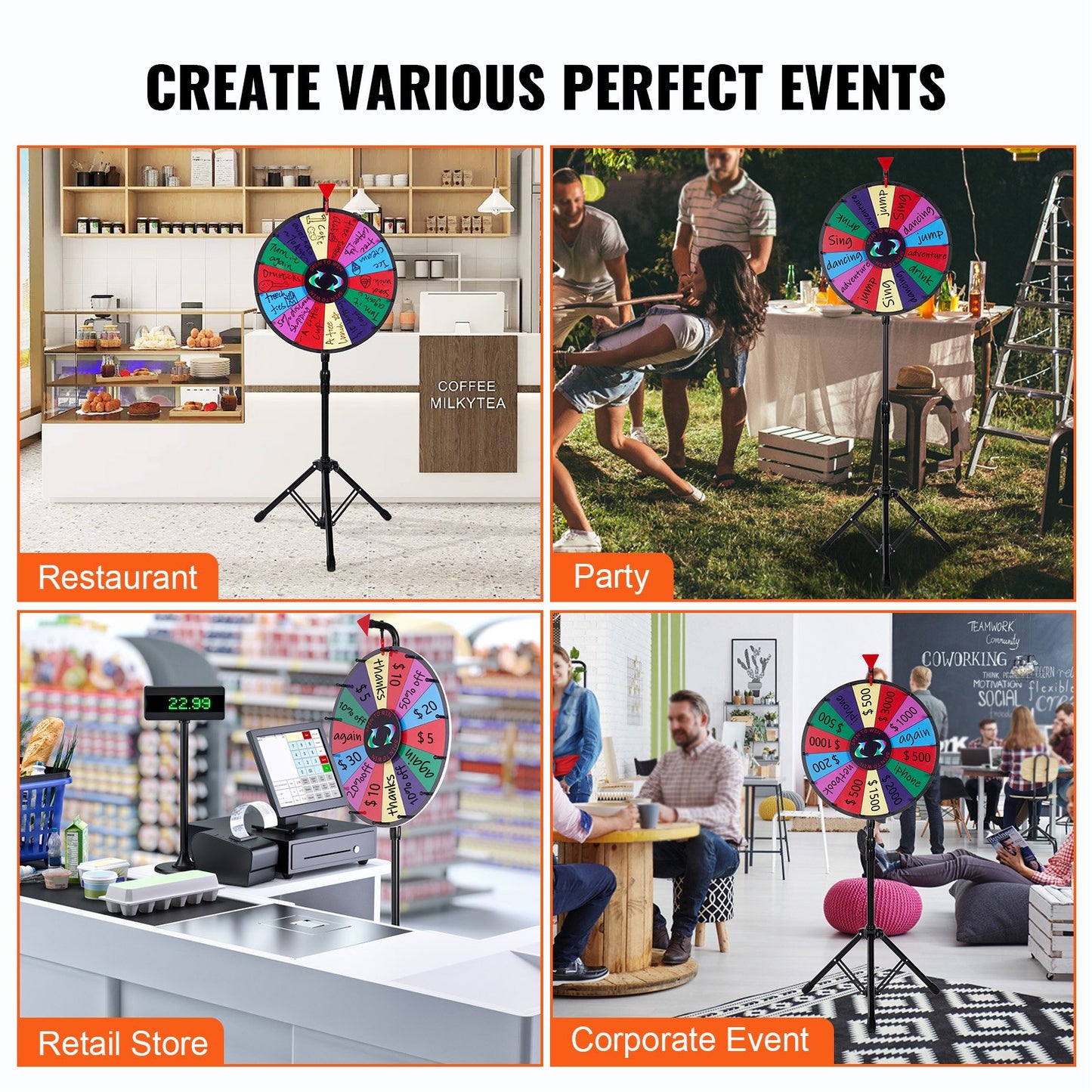 18 Inch Tabletop Color Prize Wheel with Folding Tripod Floor Stand 14 Slots Dry Erase - Image 6