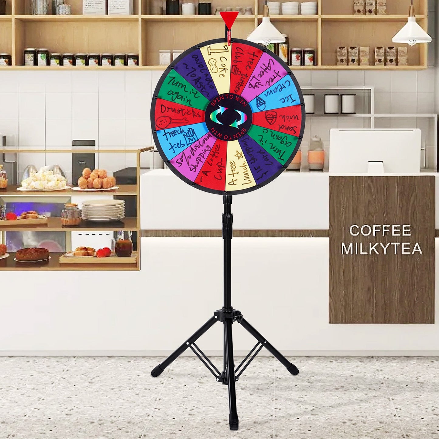 18 Inch Tabletop Color Prize Wheel with Folding Tripod Floor Stand 14 Slots Dry Erase - Image 8