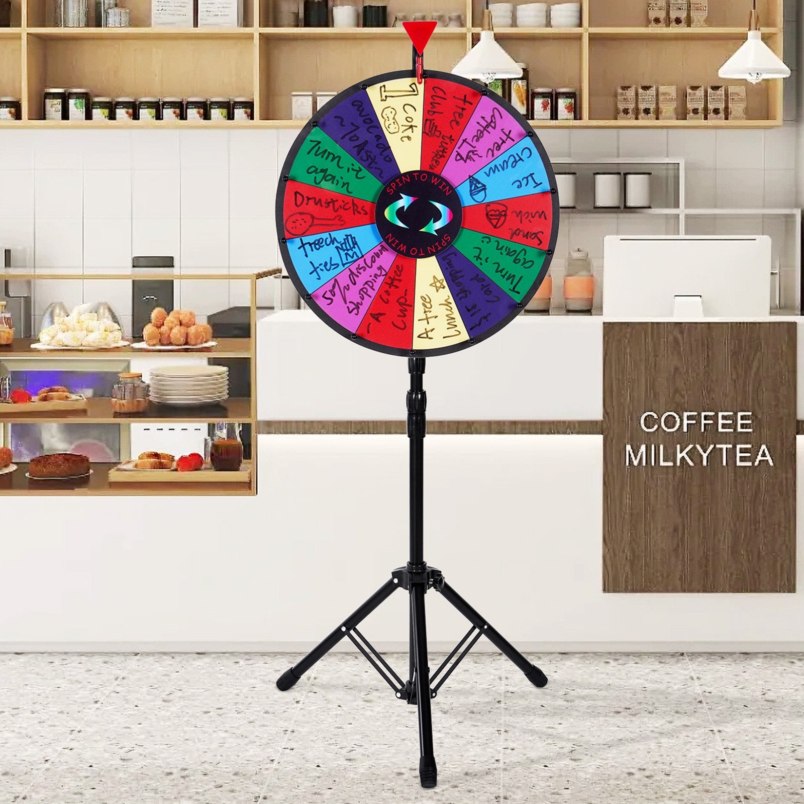 18 Inch Tabletop Color Prize Wheel with Folding Tripod Floor Stand 14 Slots Dry Erase - Image 8
