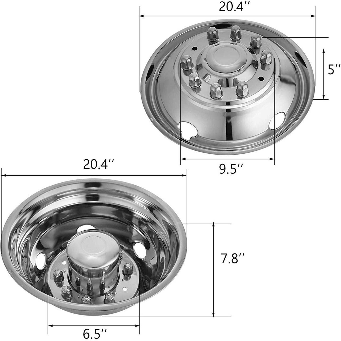 Polished 19.5" 10 Lug Wheel Simulators Stainless Steel Bolt Kit Hubcap Kit Fit for 2005-2020 Ford F450/F550 2WD Trunk Dually Wheel Cover Set - Image 8