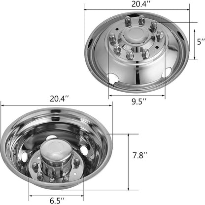 Polished 19.5" 10 Lug Wheel Simulators Stainless Steel Bolt Kit Hubcap Kit Fit for 2005-2020 Ford F450/F550 2WD Trunk Dually Wheel Cover Set - Image 8
